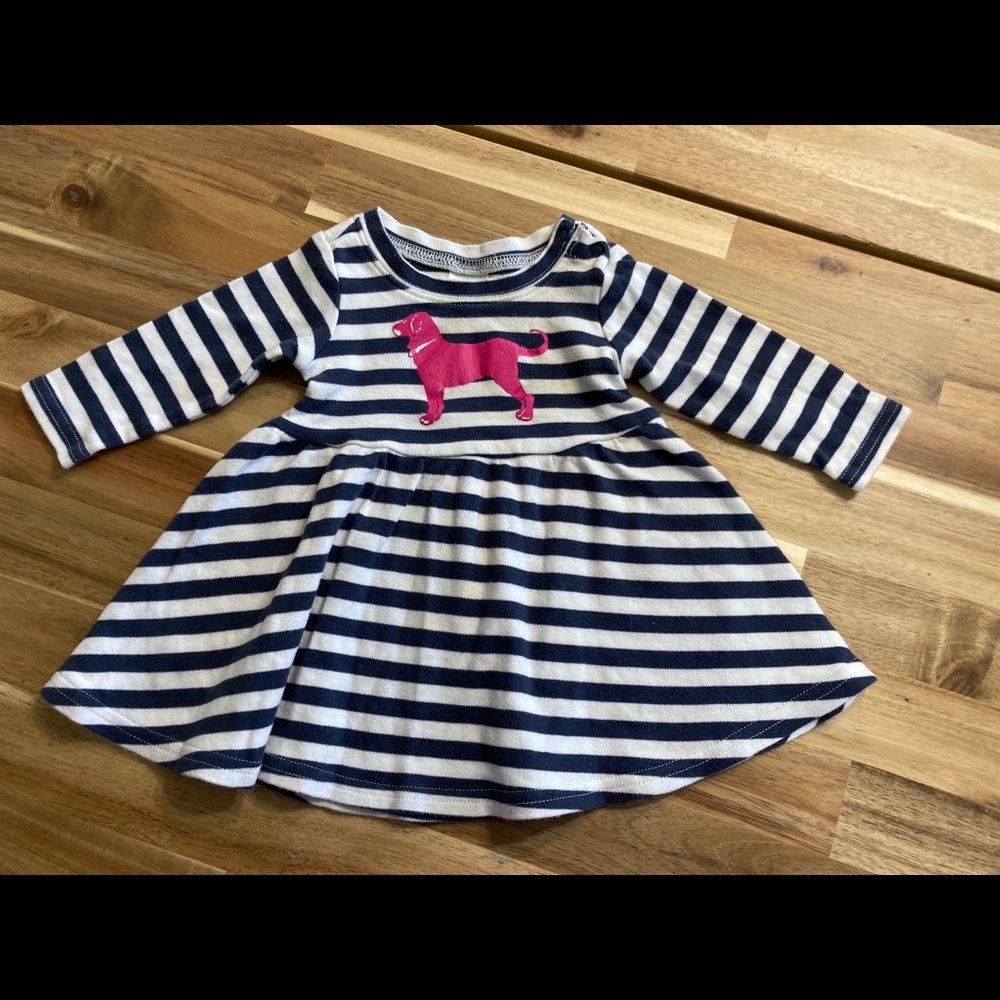 Black dog navy striped dress 6 months baby girl